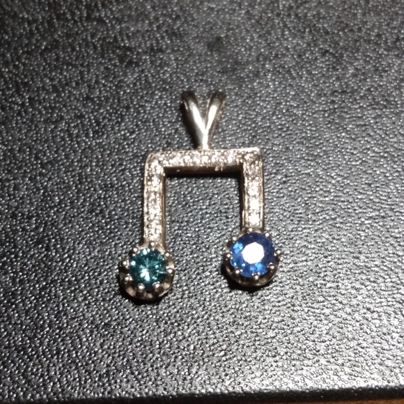 Custom Music Note WG Diamond Sapphire pendant - Picture 3 of 11